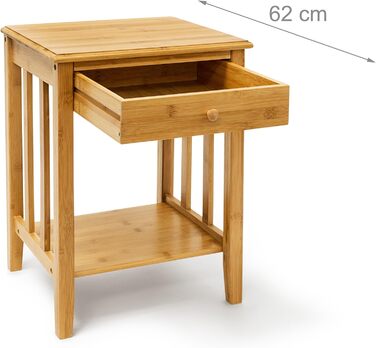 Бамбуковий журнальний столик Relaxdays з шухлядою В x Ш x Г приблизно 51,5 x 40,5 x 30,5 см Приліжкова тумбочка з міцного дерева як вузька приліжкова консоль з висувним ящиком у вигляді невеликого столика з 2 полицями, натуральна Одномісний