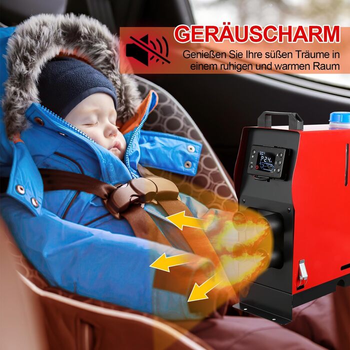 Дизельний обігрівач 8kW 12V з Bluetooth, LCD-дисплеєм та пультом дистанційного керування для автодому, авто, човна, каравану, червоний