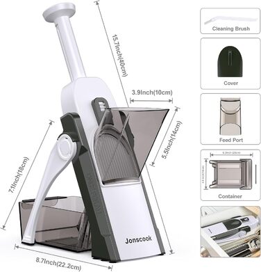 Набір для нарізання овочів 5-в-1: нарізувач, слайсер, набір для чищення, регулювання товщини 0,1-8 мм