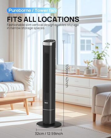 Турбовентилятор Leiser з осциляцією 90°, Wi-Fi, пульт, 4 швидкості, 4 режими, таймер 12 год, чорний, 102 см