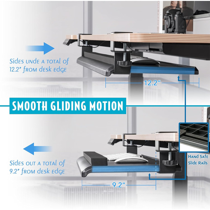 Підставка для клавіатури та миші під стіл EHO з підставкою для зап'ястя, велика, 69.8 x 31.8 см