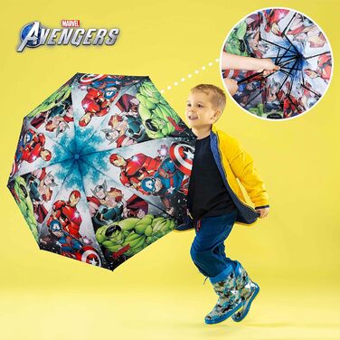 Парасолька BONNYCO Kids Avengers - Штормозахисна, посилена конструкція, складається для сумки, рюкзака або подорожей Маленькі хлопчики - Подарунки, синій