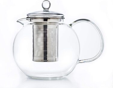 Скляний чайник Creano об'ємом 1,7 л, 3 склянки з вбудованим ситечком з нержавіючої сталі і скляною кришкою, ідеально підходить для приготування розсипного чаю, без крапель, все-в-одному (0,85 л)