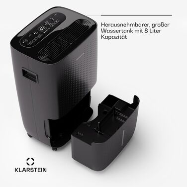 Електричний осушувач Klarstein DryFy Connect 60L з Wi-Fi, 60 л/24 год, таймер, для приміщень 45-65 м², портативний, антрацит