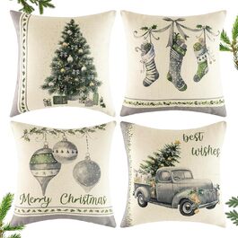 Різдвяний чохол на подушку Viosmut 45x45 см, сірий льон, візерунок ялинкових дзвіночків, для різдвяних прикрас, вітальні та дивану, макс. 50 символів