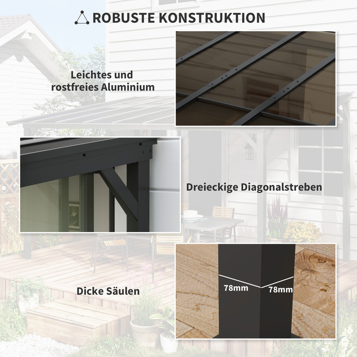 Металева пергола 3x3 м з водонепроникним дахом, вільно стояча, стійка до вітру, захищена від УФ-випромінювання, темно-сірого кольору