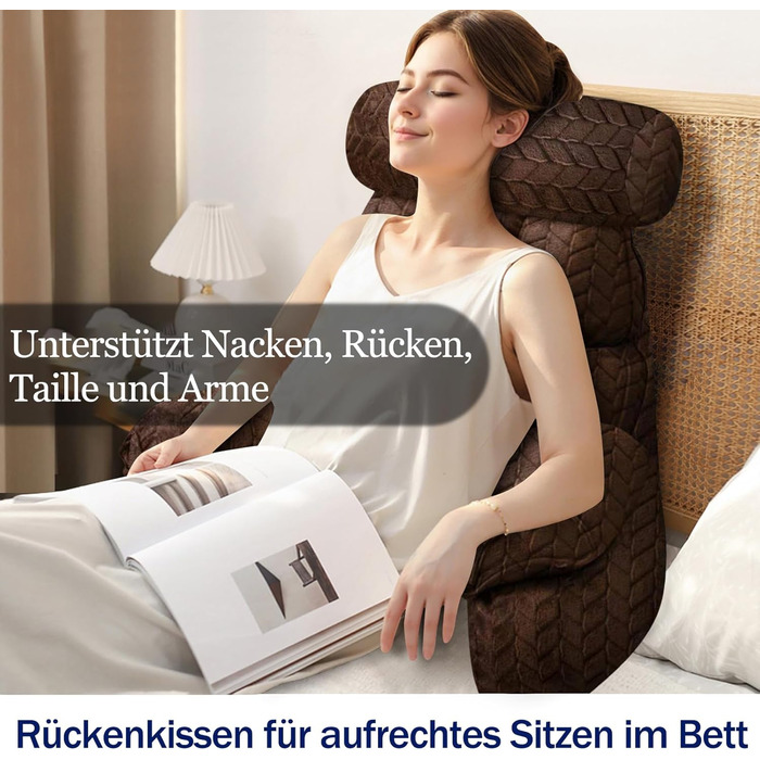 Підголовник для ліжка та дивану, подушка для спини, зручний підголовник для читання та відпочинку (67*30 см, 65*23 см, коричневий)