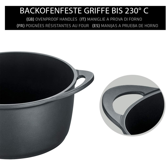 Каструля Berndes Vienna, для всіх видів плит, каструля, 3-шарове антипригарне покриття, скляна кришка, індукційна, з повною поверхнею, з антипригарним покриттям, алюміній, чорний (20 см)