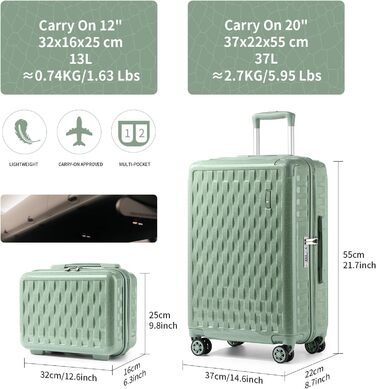 Набір валіз Sea Choice: M, L, XL (55/65/75 см) з жорсткими боковинами, захистом кутів, TSA-замком та косметичкою (Matcha Grün)