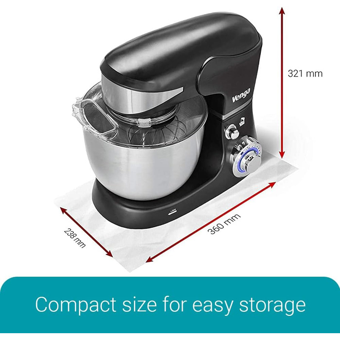Кухонний комбайн Venga! VG M 3014 Standmixer: 1000 Вт, 5 л чаша з нержавіючої сталі, 4 аксесуари, рецепти, чорний