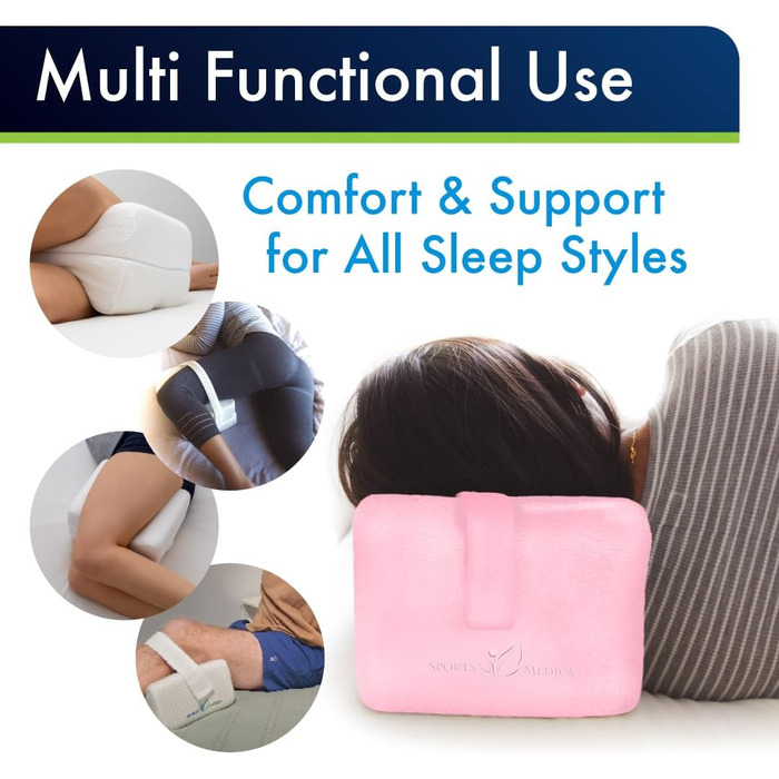 Ортопедична подушка під коліно з Memory Foam - для болю в спині, ішіасу та сну на боці. З інструкцією від лікарів. Білий (Рожевий, Regular)