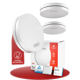 Датчик диму Rauchmelder на 10 років з батареєю, плоский, 3 шт. у комплекті, без свердління, без світлодіодного індикатора, для дому та офісу