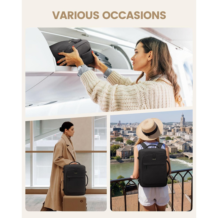 Рюкзак жіночий LOVEVOOK 40L для подорожей та авіаперельотів, Carry On, Beige Khaki