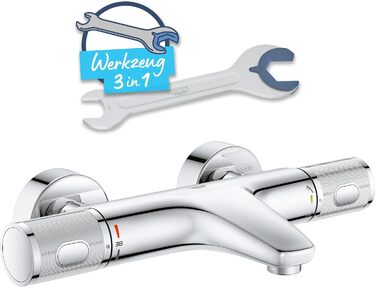 Змішувач для ванни Grohe Precision Feel з термостатом, водозберігаючий, хром, 34788000 Chrome Feel (безпека для дітей, запобіжник 38°C, антиковзні ручки)