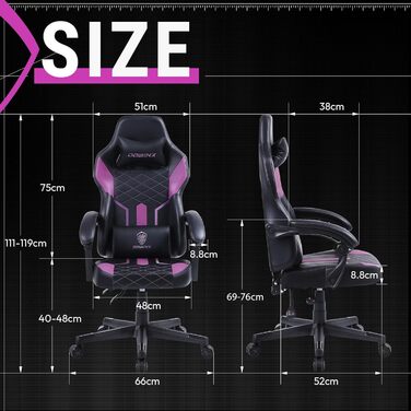 Ігровий крісло Dowinx Racing з підголівником та підтримкою попереку, ергономічний геймерський слінг з PU шкіри, чорно-фіолетовий, 150 кг