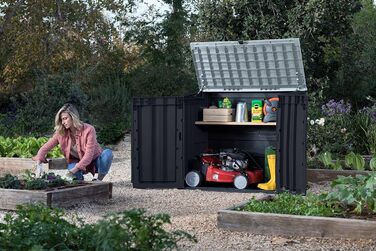 Keter Store it Out Nova пластиковий сарай для саду, 132x71,5x113,5 см, 880 л, темно-сірий, для 2x120 л сміттєвих баків, вуличний, водостійкий, з можливістю замикання