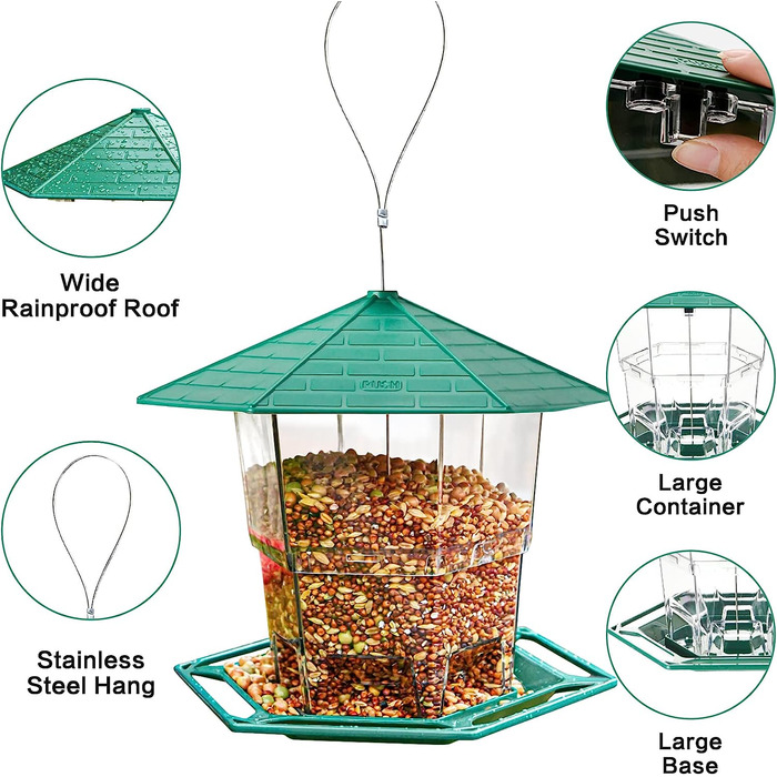 Підвісна годівниця для птахів, годівниця для птахів складаний годівниця для птахів, вольєр для диких птахів Підвісний годівниця для птахів захист від атмосферних впливів, годівниця для птахів для саду, балкона, патіо (зелений)