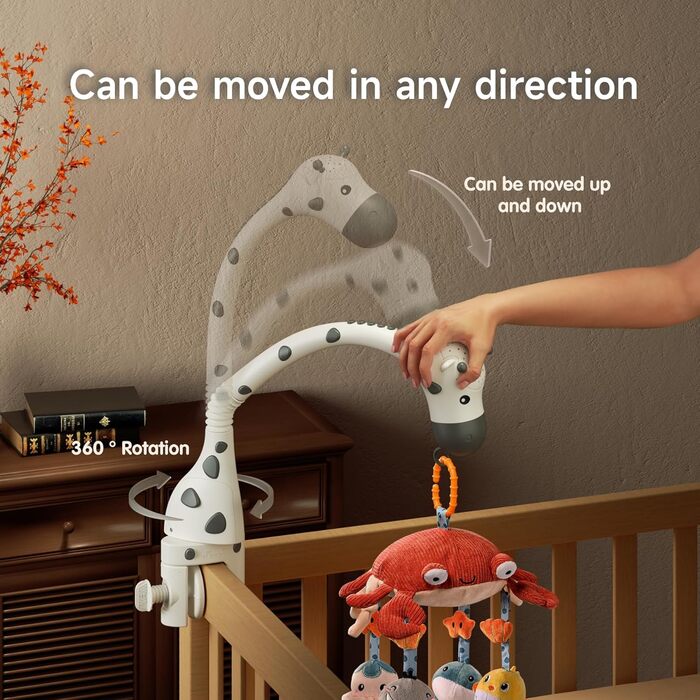 Мобіль для ліжечка TUMAMA з музикою та світлом, обертається, знімається, для дітей 0-12 місяців (білий)