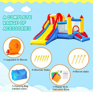 Надувний замок для дітей з насосом, міцний матеріал, для 3-4 дітей, ігровий намет для дому (315x245x194 см)