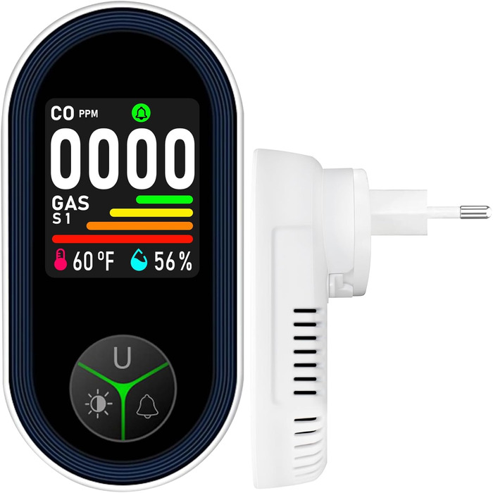 Детектор CO з HD-дисплеєм, візуальним та звуковим сигналом, 3-в-1 (CO, температура, вологість) для кемпінгу та подорожей на автодомі