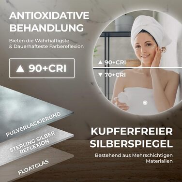 Дзеркало для ванної кімнати BR Bringer LED кругле 80см з підсвічуванням, антизапарюванням, регулюванням яскравості, 3 кольори світла, сенсорне управління та функція пам'яті (BRRS201)