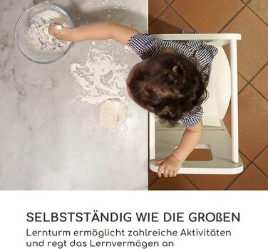 Стілець-сходинка Montessori Mobli для малюків: білий, з берези, лакований, регульовані сходинки для незалежності та безпеки