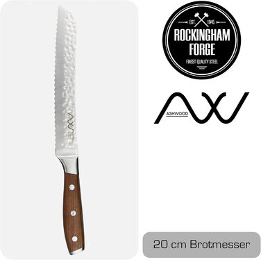 Набір кухонних ножів Rockingham Forge Ashwood 8 предметів з дерев'яною ручкою, точилка та ножиці – професійний набір з високоякісної нержавіючої сталі