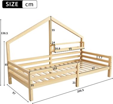 Ліжко дитяче Merax 90x200 см з бортиками, з ящиками та полицею, біле. Стабільне дерев'яне ліжко-будиночок з ламелями. Ігрове ліжко для хлопчиків та дівчаток.