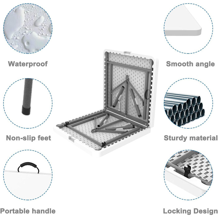 Кемпінговий стіл складний легкий, фуршетний стіл 122х61см, садовий стіл прямокутний з ручкою для перенесення, для кемпінгу, барбекю, вечірки, фуршету, весілля, білий