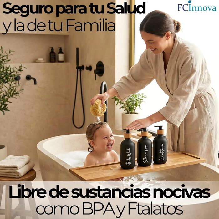 Набір дозаторів для мила в ванну кімнату, матовий чорний, 500 мл, 3 шт. для гелю та шампуню, з воронкою, елегантний та практичний