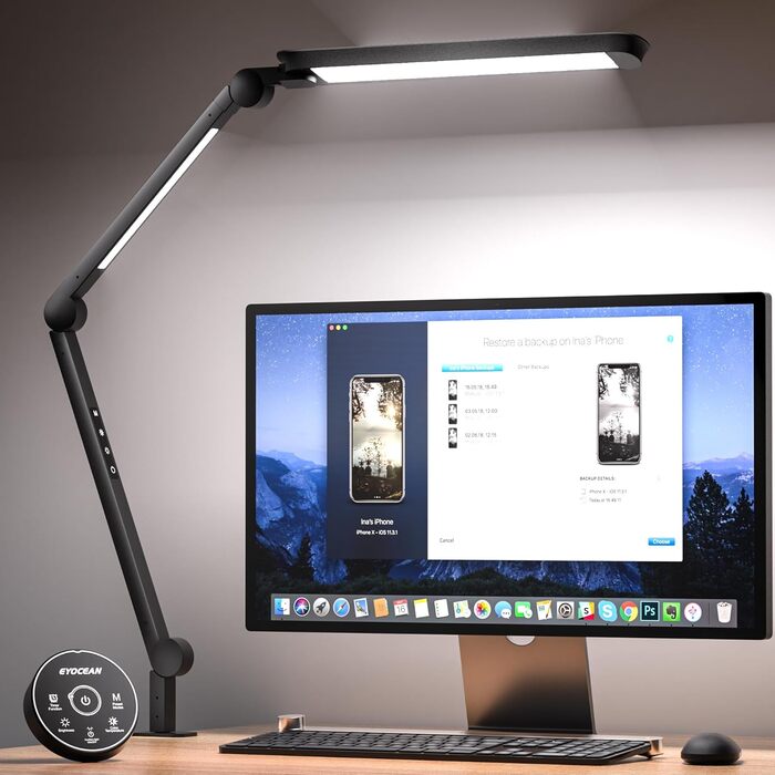 LED лампа EYOCEAN для столу: архітектурна, з регулюванням яскравості та кольорової температури, захист очей, 15W