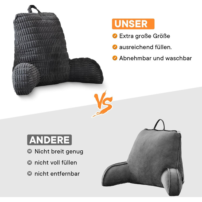 Подушка для читання в ліжко та на диван з підголовником, подушка-крісло для дорослих, м'яке крісло для відпочинку, перегляду телевізора та читання