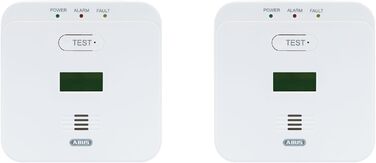 Детектор чадного газу ABUS COWM370 - датчик CO з 7-річним сенсором, гучний сигнал 85 дБ; кнопка перевірки та 3 роки терміну служби батареї - білий, 1 шт. (набір 2 шт., з дисплеєм)