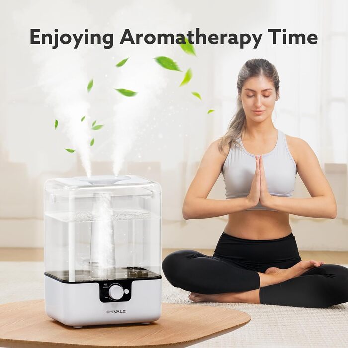 Зволожувач повітря Chivalz Luftbefeuchter 6л з нічником та аромадифузором для великих кімнат, дитячої, рослин – 360° розпилювач, 50 годин, білий матовий