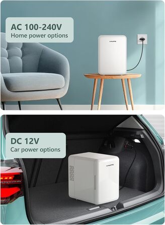 Міні-холодильник VINATO для косметики та напоїв, 4 л, 220V/12V, білий (без дзеркала)