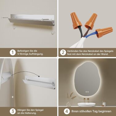 Дзеркало для ванної кімнати OUMUSU з підсвічуванням, арочне, без рами, 50x75 см. Антизапарник, сенсорне управління, регулювання яскравості, 3 кольори світла