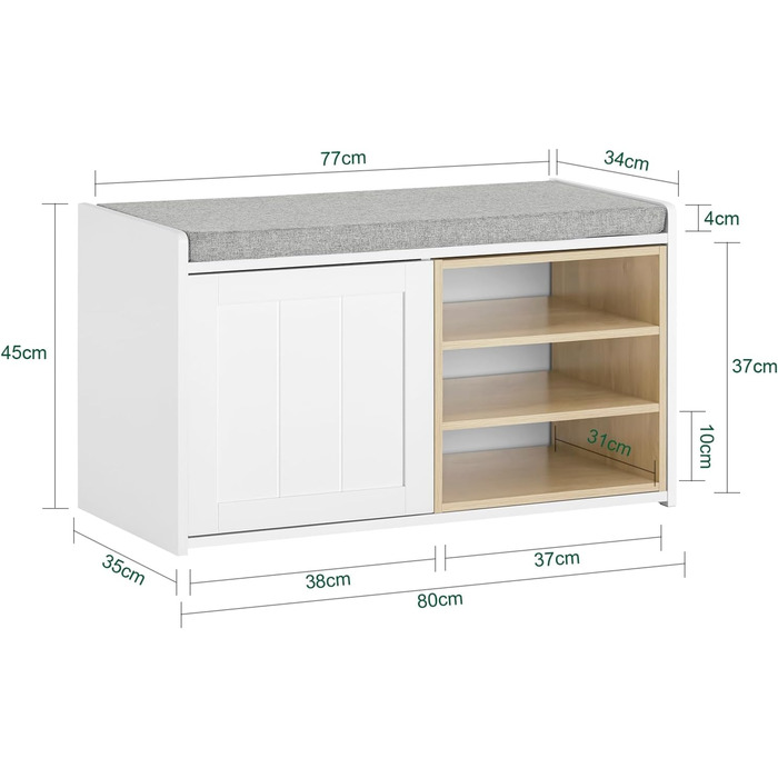 Купити FSR109-WN Лавка для взуття зі зберіганням, Біла, BHT 80x45x35см