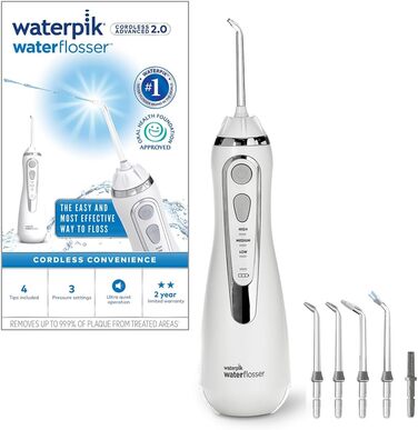 Waterpik Advanced Бездротова Іригатор для Рота, Іригатор для Рота з Преміум-Якістю, 4 Насадки, 3 Режими, Білий