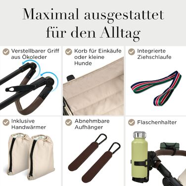 Дитяча коляска 3 в 1 з автокріслом та люлькою | Коляска для новонароджених з 5-точковим ременем безпеки, світло-оливкового кольору, без Isofix