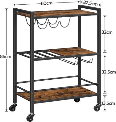 Сервізний візок HOOBRO: візок для кухні, барний візок з замком, візок для вина, вінтажний коричнево-чорний, EBF35TC01G1