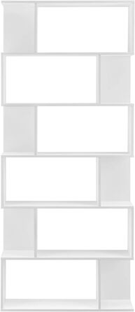 Книжкова полиця з 6 рівнями 192 x 80 x 24 см Міжкімнатна перегородка Стояча полиця 8 кг на полицю Висока полиця Полиця для зберігання Офіс білий