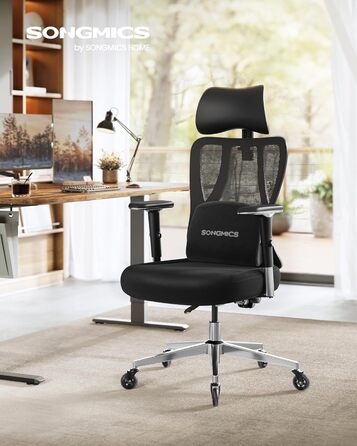 Офісний стіл SONGMICS: ергономічне крісло з регульованою поперековою підтримкою, підголівником та підлокітниками, до 150 кг, чорний OBN067BH01