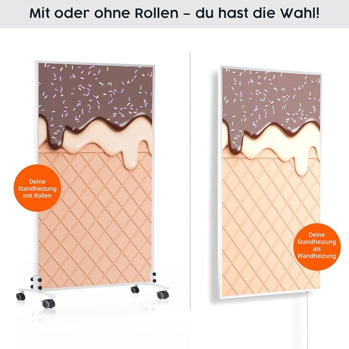 Інфрачервовий обігрівач Könighaus Standgerät 600 Вт - Економний, з термостатом та підставкою - мобільний, з акриловим малюнком