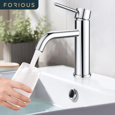 Змішувач для ванної кімнати FORIOUS з комплектом зливу, чорний, висота виливу 190 мм, однорідний, для умивальника, ванної кімнати