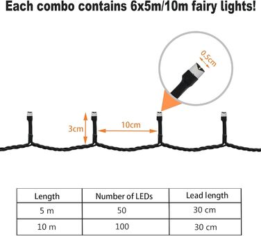 Ланцюжок прикрас Hopelit 50 LED, 5 м, кольоровий, з таймером, для саду/вечірок, вологостійкий, на батарейках