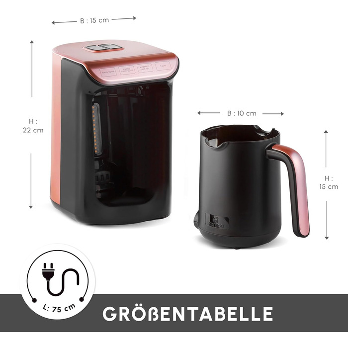 Кавомашина KARACA Hatır Roast для приготування турецького кави, рожеве золото, 5 чашок, 535W, з системою попередження, ложка, легке очищення