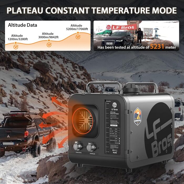 Дизельний опалювач LF Bros 5 кВт -12V/24V/220-240V з дистанційним керуванням та LCD-дисплеєм для гаража, майстерні, кемпінгу, автодому (білий)