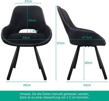 Набір з 6 обертових кухонних стільців, чорного кольору, з низькими підлокітниками, 180° оберт, автоматичне вирівнювання