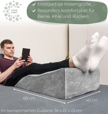 Подушка для ніг та колін: ергономічна піднімна подушка для ніг, підтримка ніг та колін, подушка для підняття ніг, клиновий тримач, сіра, для лімфи та вен