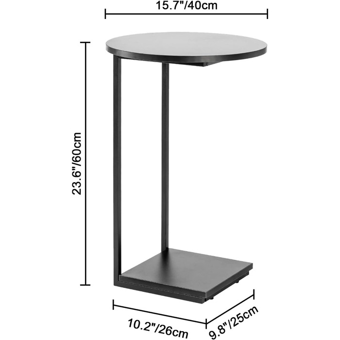Журнальний столик HDANI C-подібний, круглий журнальний столик, металевий каркас, дерев'яна стільниця, 40x40x60см, чорний
